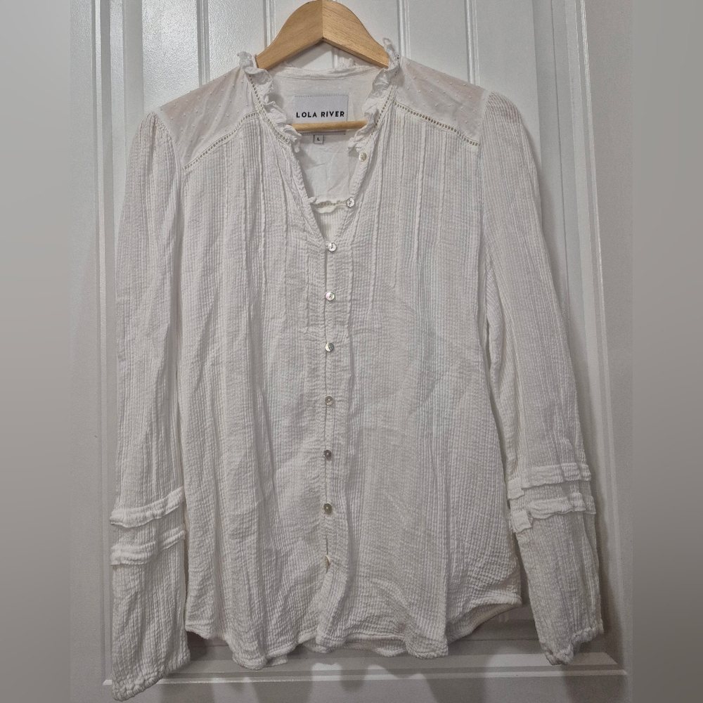 Vintage Lola River White Cotton Blouse Size Large
